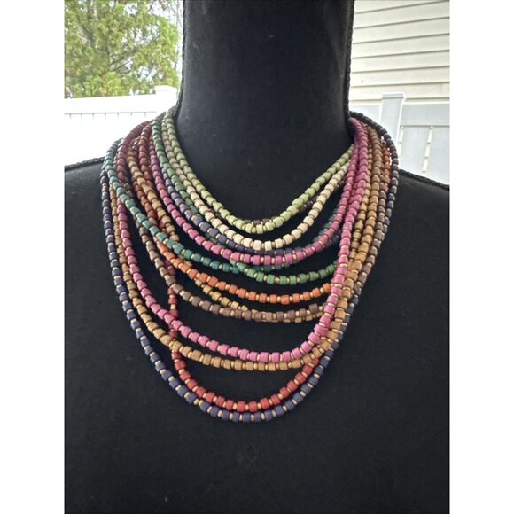 Chicos Layered Seed Bead Mutli Earth Tone 11" Long Statement Necklace NEW - Picture 1 of 12